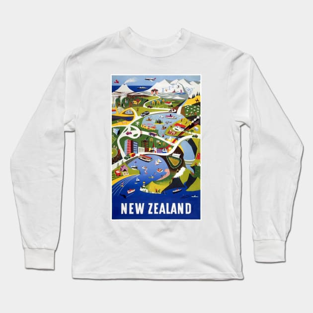 Vintage Travel Poster New Zealand Long Sleeve T-Shirt by vintagetreasure